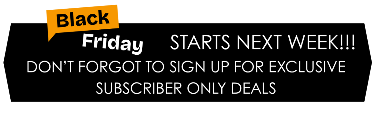 Black Friday promotional banner with text about exclusive deals.